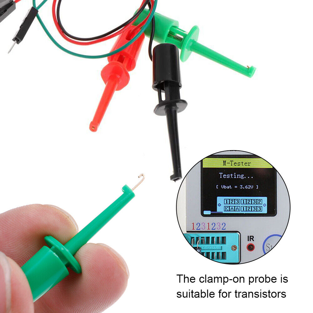 3pcs Test Hook Testing Clip Transistor Tester with Male Head DuPont Line