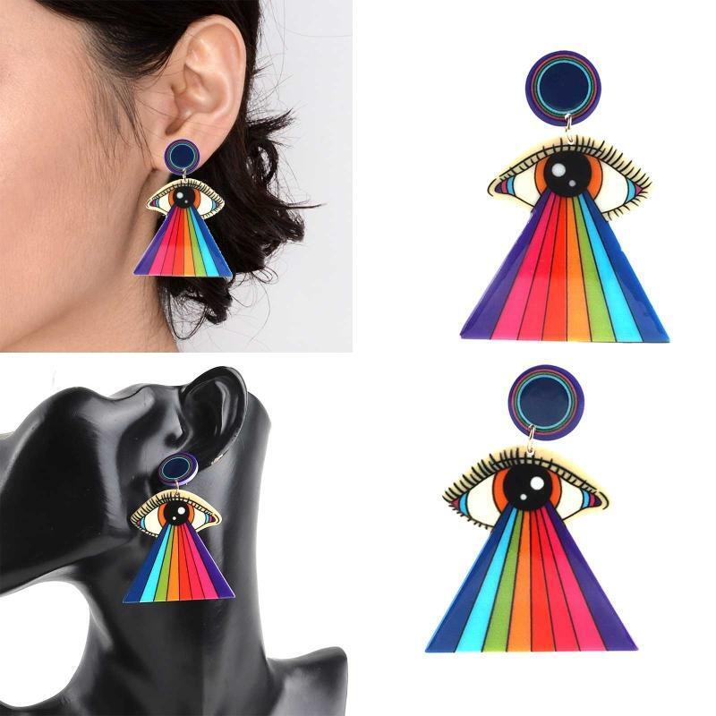 Acrylic Eye Pendant Earring Colorful Eye Lashes Triangle Pendant Fashion Earring