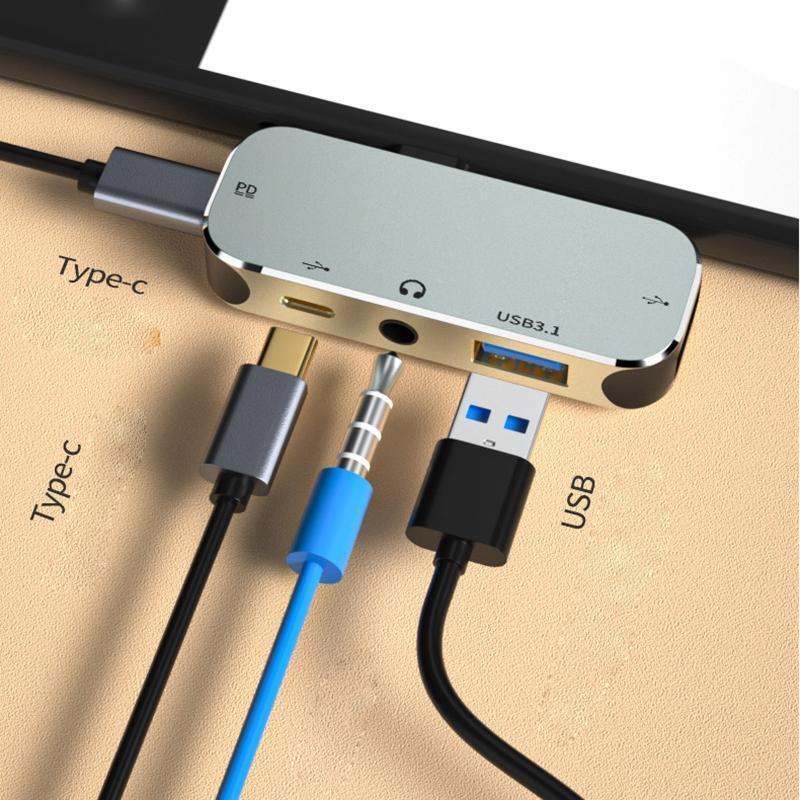 5 Port 1xUSB 3.1 Hub Splitter 1xUSB Hub 2.0 1x3.5mm Jack 2xType C Charge Suppor