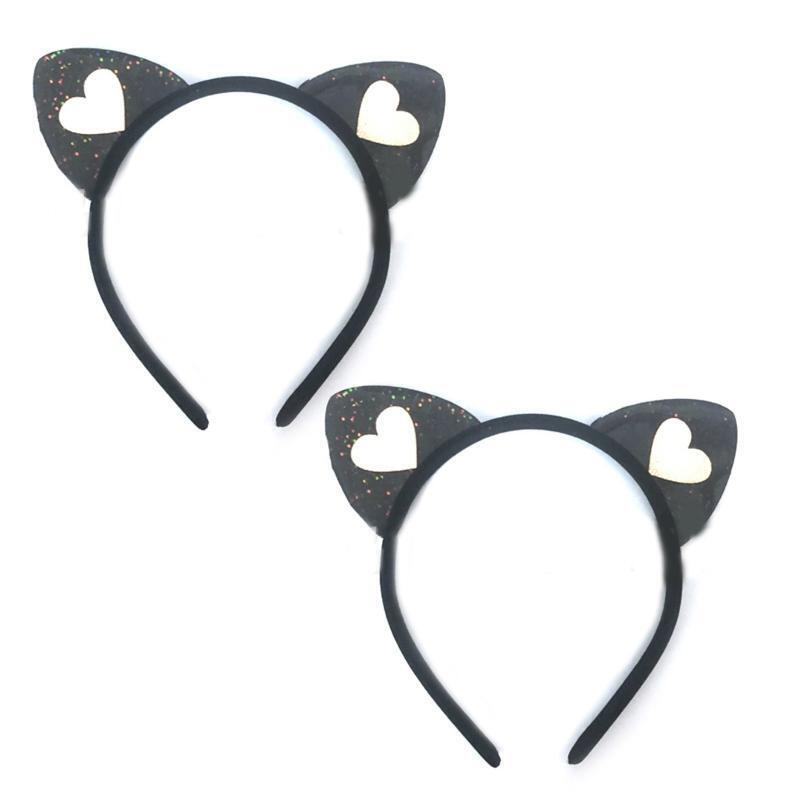 Novelty Headband Heart Pattern Kitten Ear Shape Hairhoop for Women Hair Hoop