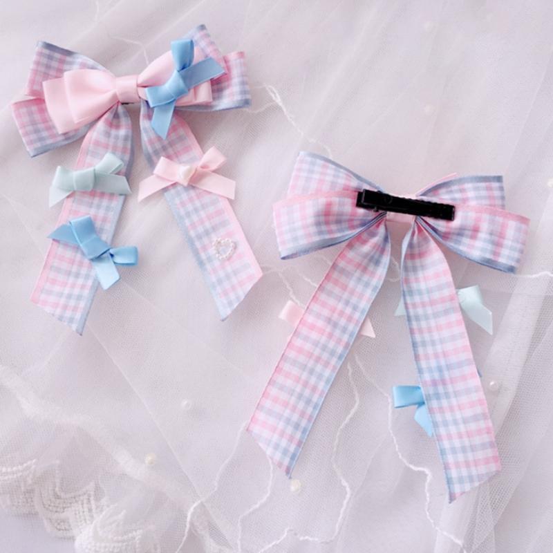 Big Bowknot Hair Barrette Plaid Bowknots Hair Clips Lovely Lolita Side Hair Clip