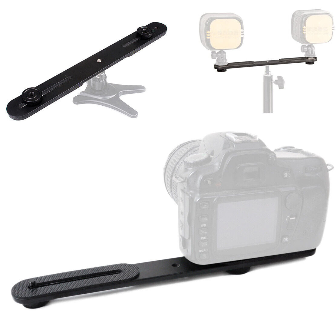 Dual Flash Bracket Holder fr 1/4" Screw Studio Tripod Light Stand DSLR Camera Li