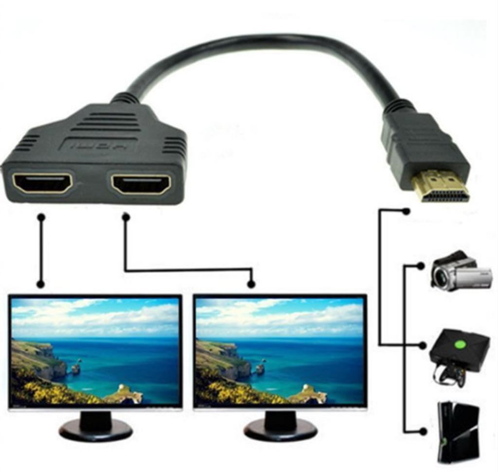 HDMI Male to 2 Female Adapter Cable Converter for HDTV LCD Monitor