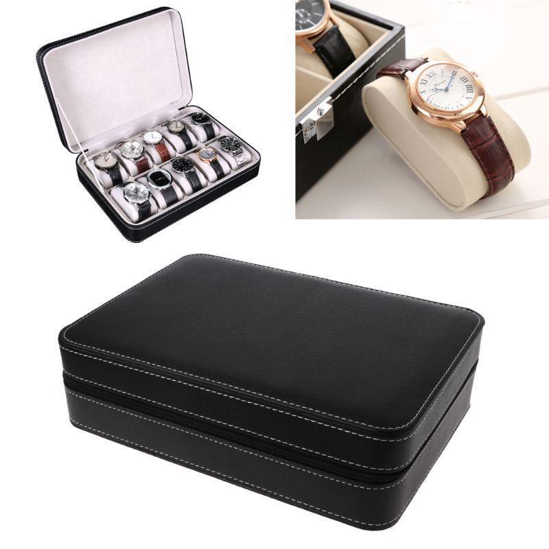 10 Grid Watch Bag Portable Travel Zipper Case Collector Storage Jewelry Box
