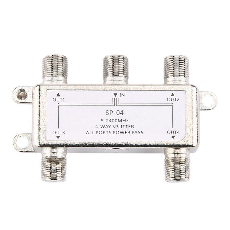 5-2400MHz 4 Way HD Digital Coax Cable Splitter 4 Channel Satellite/Antenna TV