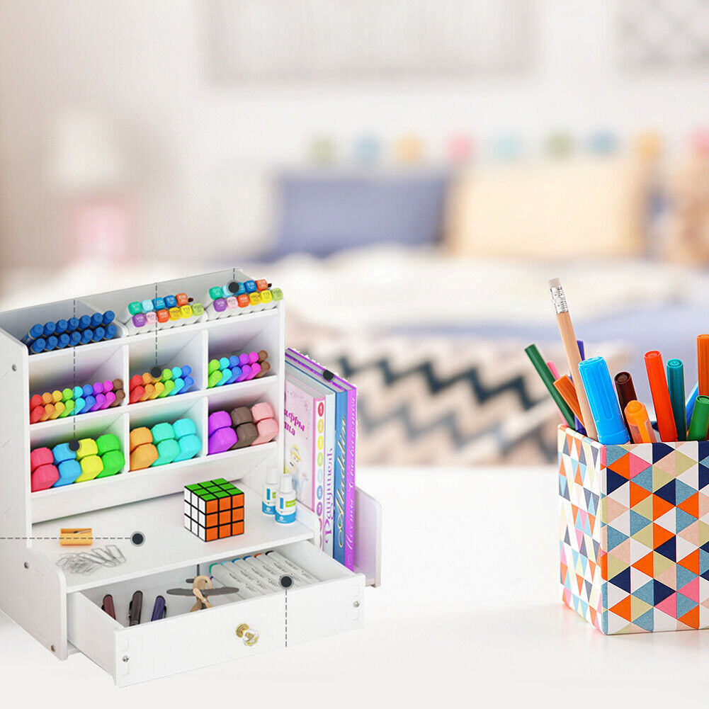 Inclined Wooden Pen Holder Fashion Desktop Office Storage Box with Drawer