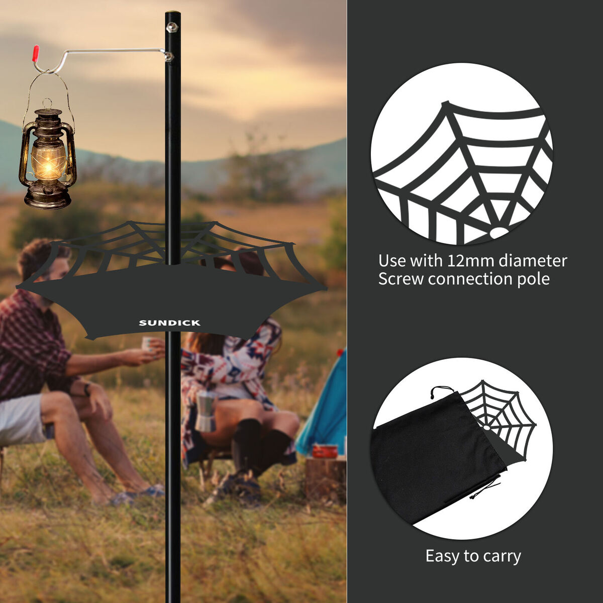 Portable Camping Light Pole & Spider Web Table Top Light Stand for Outdoor