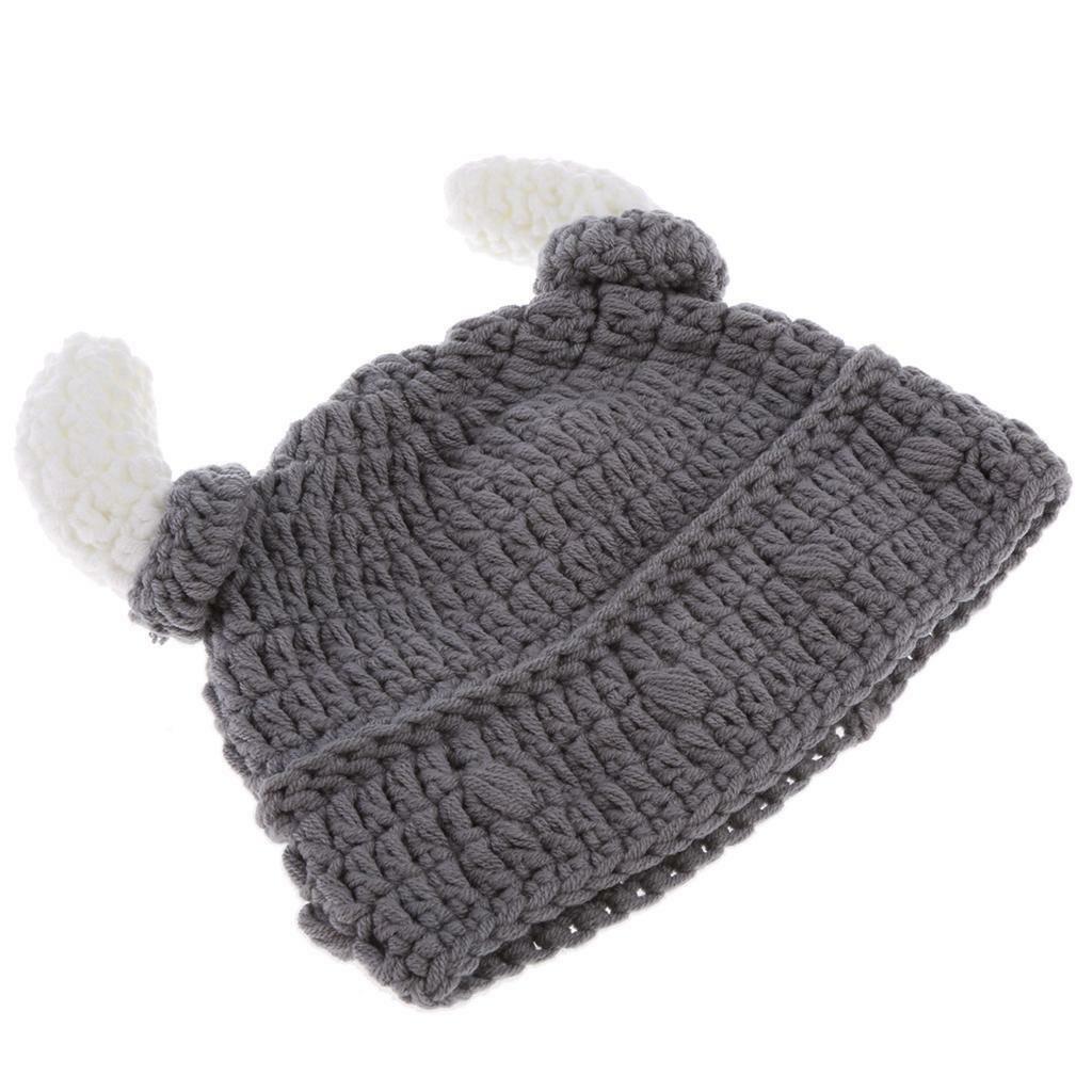 Knitted Winter Woolen Hat Childs Horn Babies Infant Toddler Crochet
