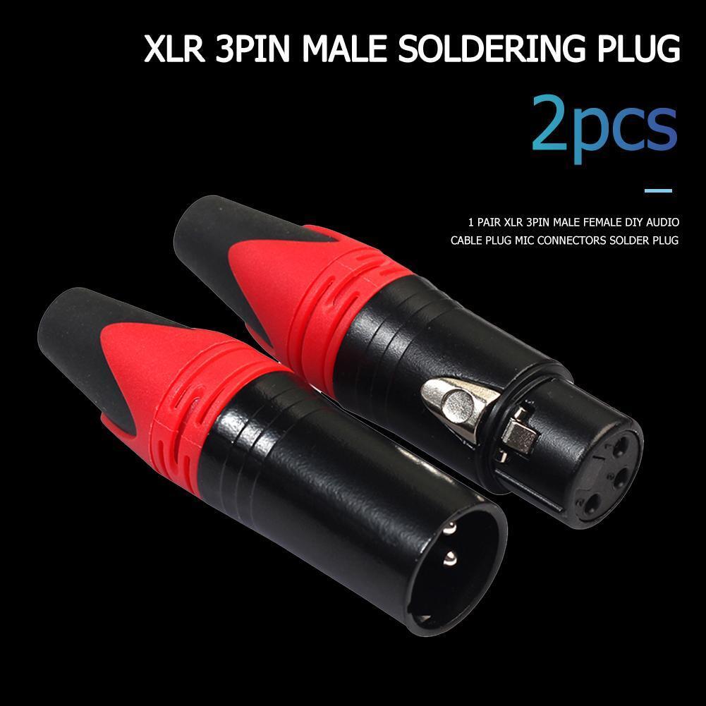1 Pair XLR 3Pin Male Female DIY Audio Cable Connectors Solder Plug (Red)