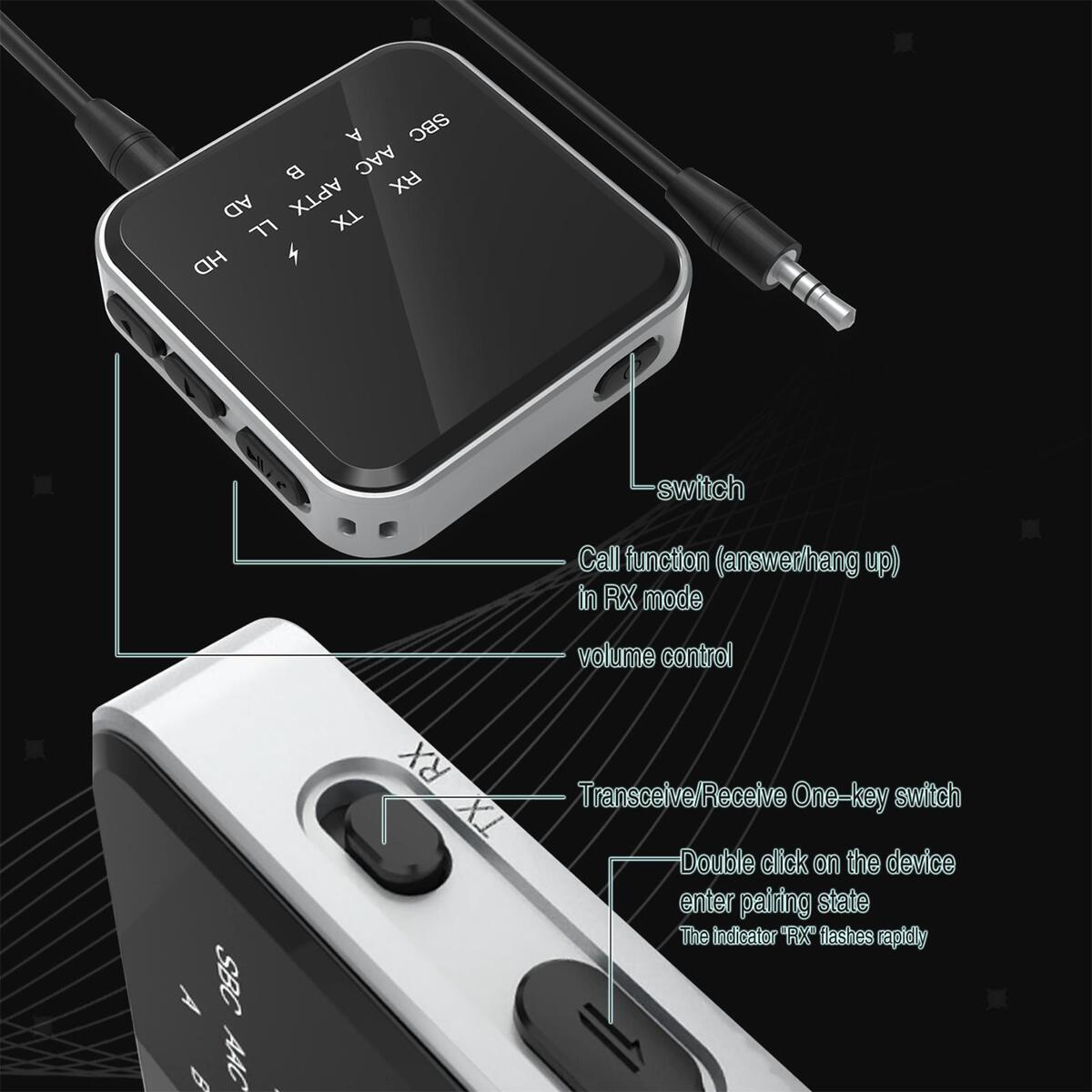 Transmitter Receiver Audio Adapter , LL HD Adaptive AUX Accessory