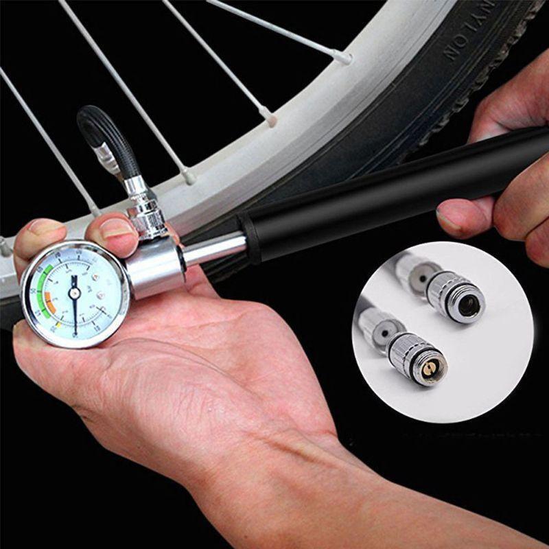 Mini Bike Pump with Gauge High Pressure Meter Bicycle Air Supply Inflator