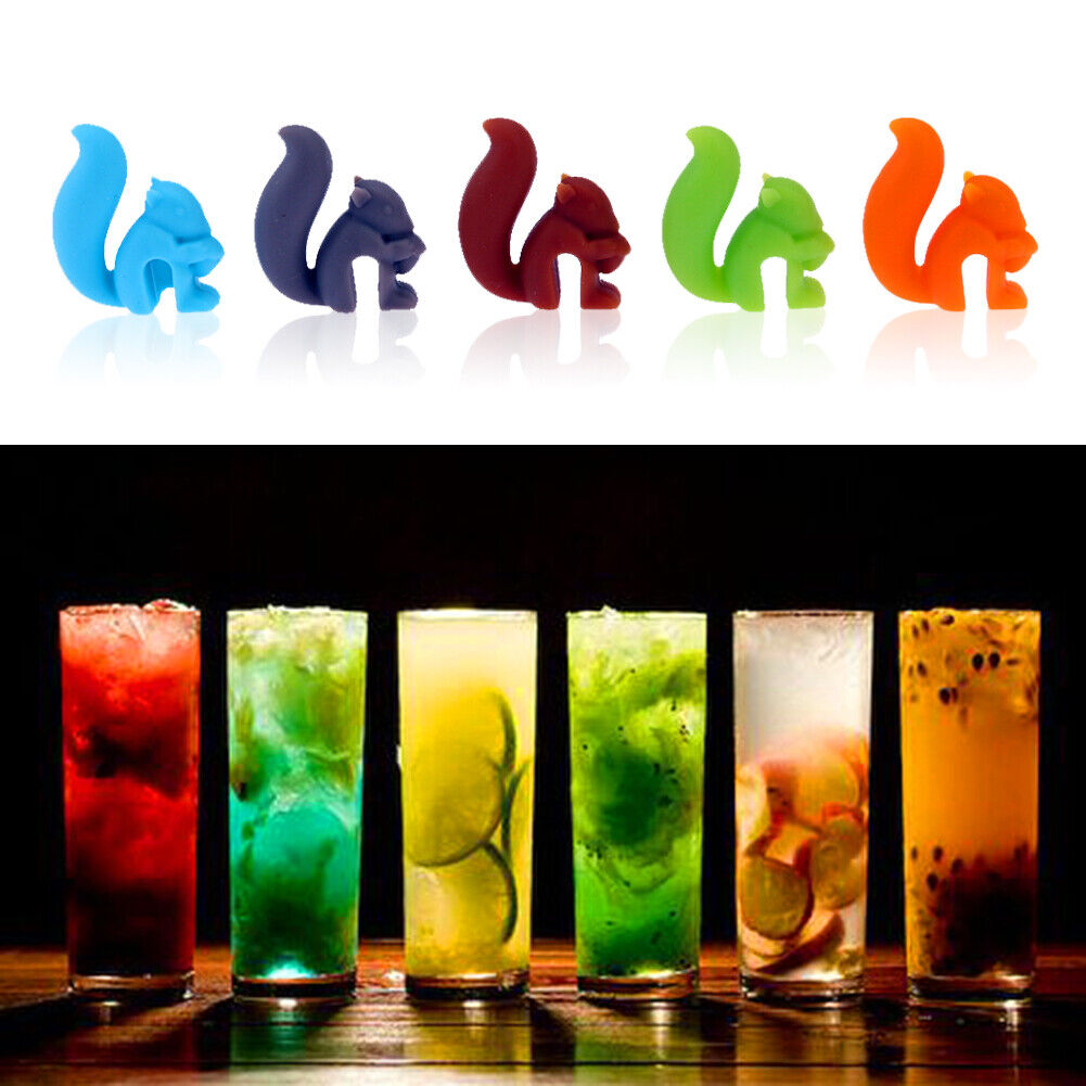 5pcs Silicon Squirrel Suction Cup Wine Glass Recognizer Label Marker