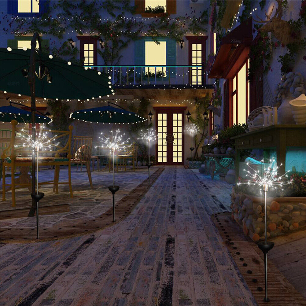 Outdoor 150 LED Solar Firework Lights Waterproof Fairy String Decor (White)