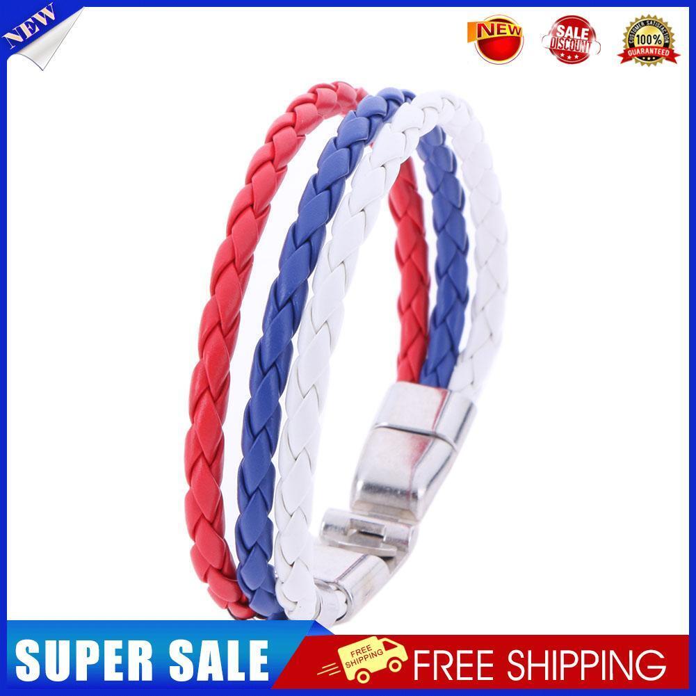 World Cup National Flag Leather Bracelets Weave Braided Wristband/RU