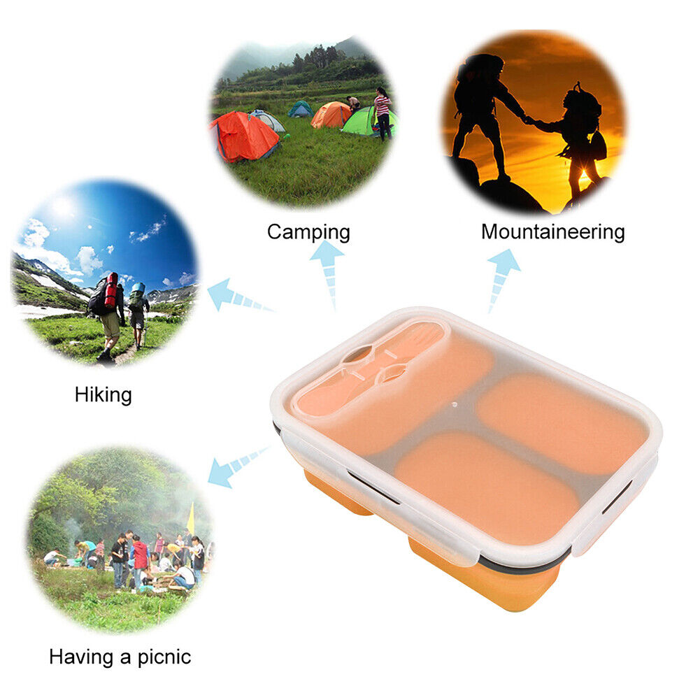 1350ml Silicone Rectangle Lunch Box Collapsible Bento Folding Bowl (Orange)