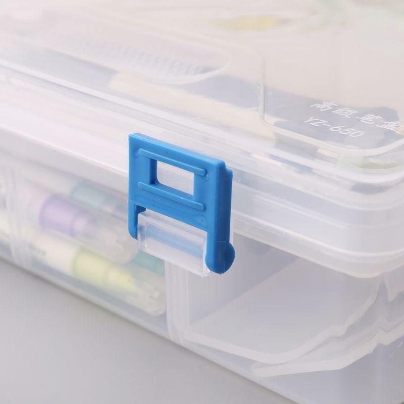 Double Layer Pencil Case Transparent Plastic Pen Storage Box Kids Stationery