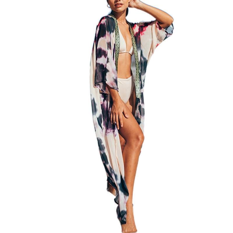 Female Tie Dye Swimsuit Cover Ups Bikini Beachwear Chiffon Cardigan
