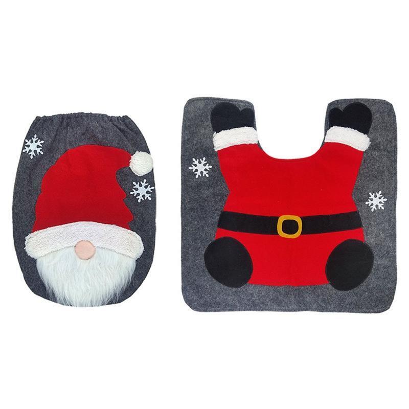 Christmas Gnome Toilet Seat Lid Protection Covers Floor Carpet Set Supplies
