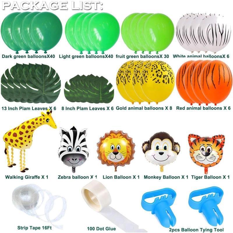 Jungle Wild Animal Theme Party Balloon Garland Kit 151 Pack With Animal Balloon