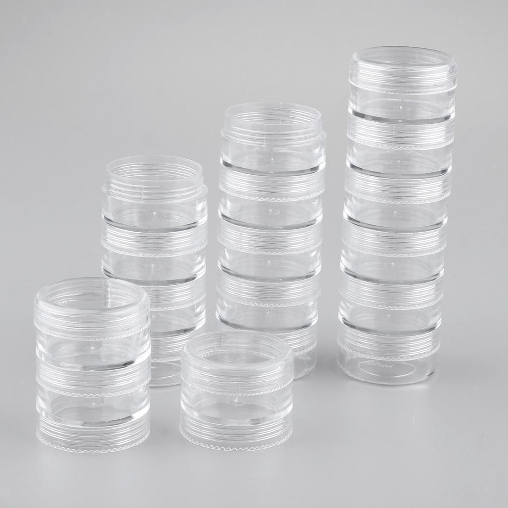 3x 6 Layers Round Stackable Clear Plastic Storage Container Jar Organizer Box w/