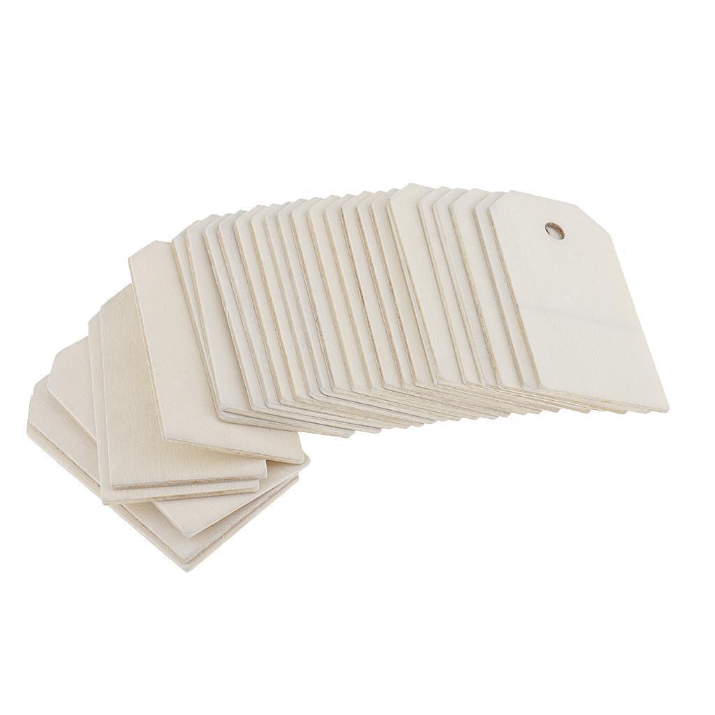 100 Pieces Wooden Rectangle Shape Tag Label Embellishment with Rope White