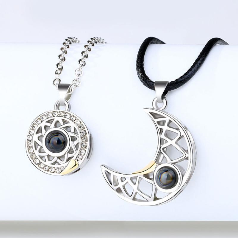 Love Couple Necklace a Pair Clavicle Chain Projection Stone Necklace Women