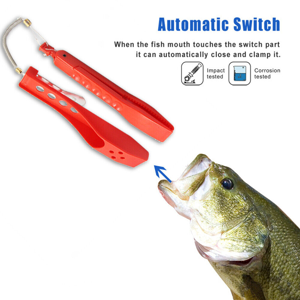Fishing Tongs Gripper Portable Fishing Clip Grabber with Lanyard (Red)