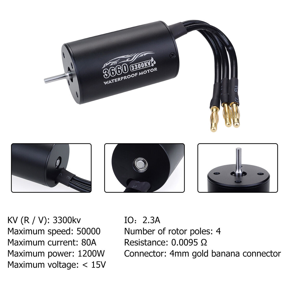 3660 4T 3300KV Waterproof Motor Brushless ESC Combo for 1/10 RC Cars Black