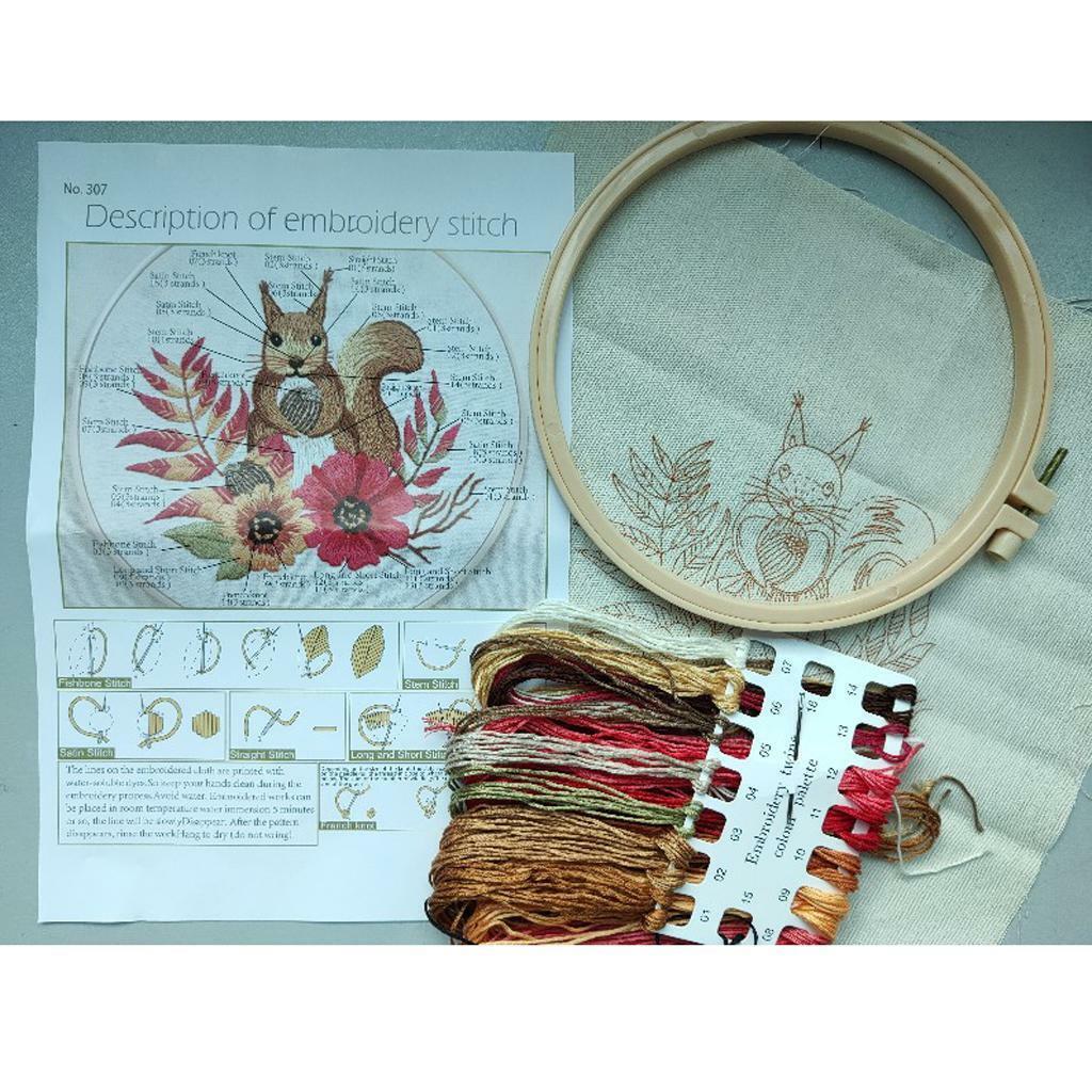 Embroidery Kit Pre-printed Complete Cross Stitch Cloth Hoop Needles Kits