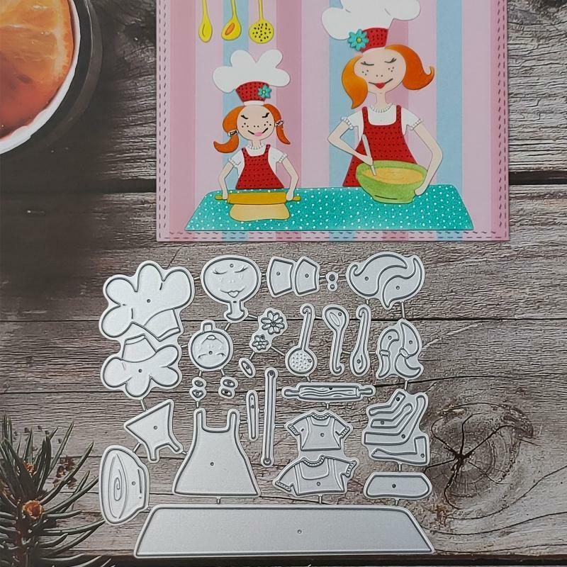 Cartoon Mother Daughter Cooking Metal Cutting Dies Stencil Scrapbooking Template