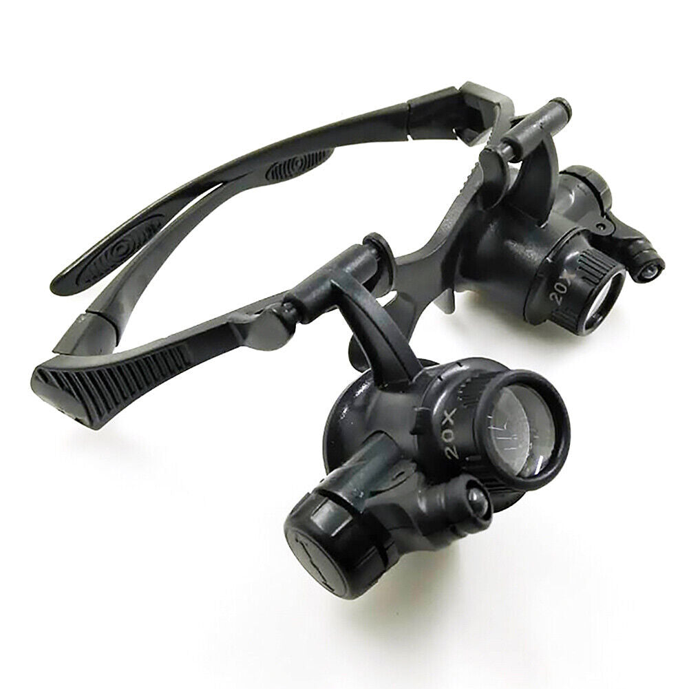 10/15/20/25x Watch Headband Magnifier Glasses with LED Head Jewelry Loupe