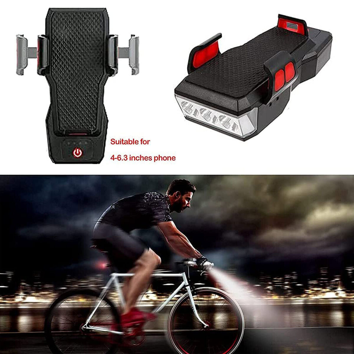Bicycle LED Light Set with Phone Rack & Horn Alert & Power Bank Waterproof