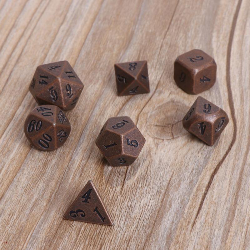 1 Set Shiny Metal Dice 7 Dices  D4 D6 D8 D10 D% D12 D20 For Board Games