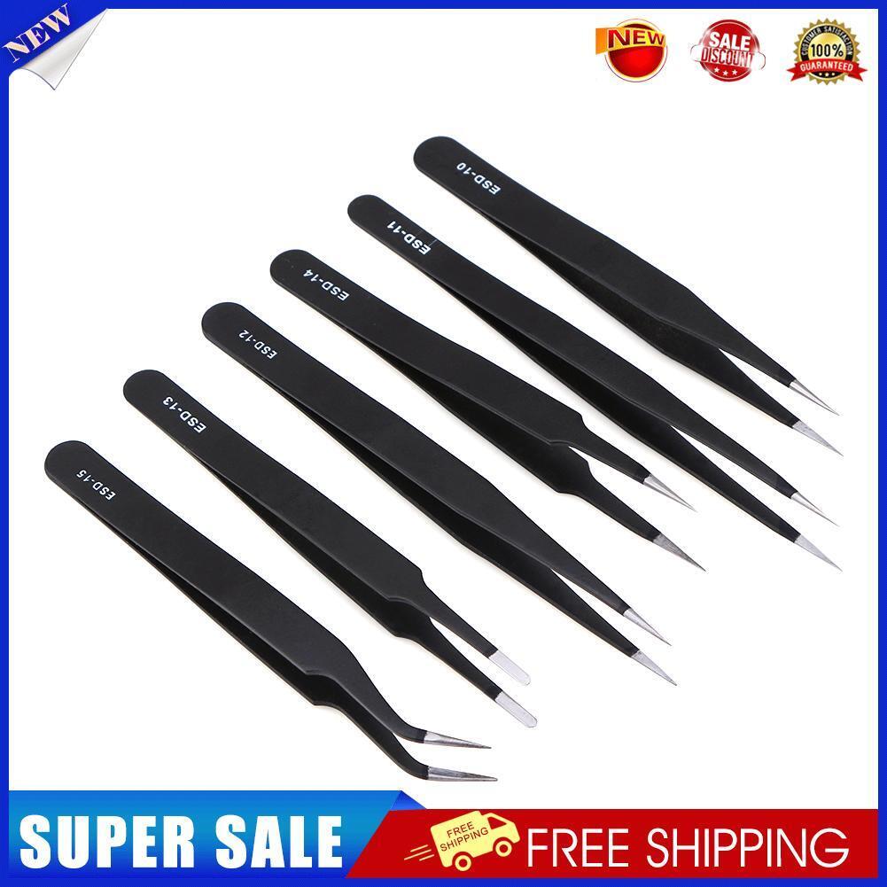 6pcs Safe Stainless Steel Anti-static Tweezers Maintenance Tool Kits
