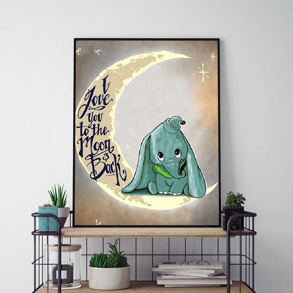 Baby Elephant on the Moon 5D DIY Full Square Drill Diamond Painting Mosaic