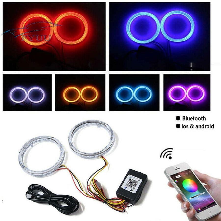 Pair 95mm 12V-24V APP Control RGB LED Angel Eyes Light Waterproof Decor Lights