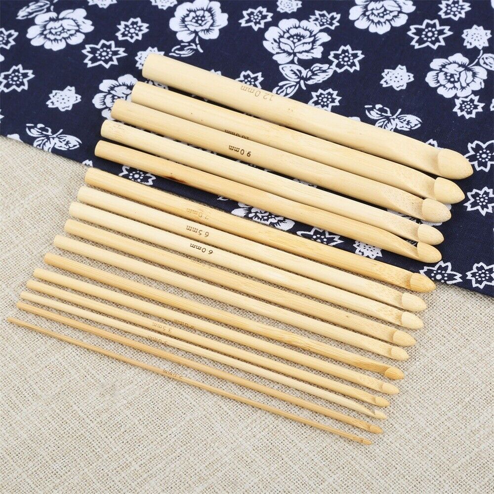16 Sizes/Set Bamboo Crochet Hooks Practical Knitting Yarn Sewing Needles 2-12mm