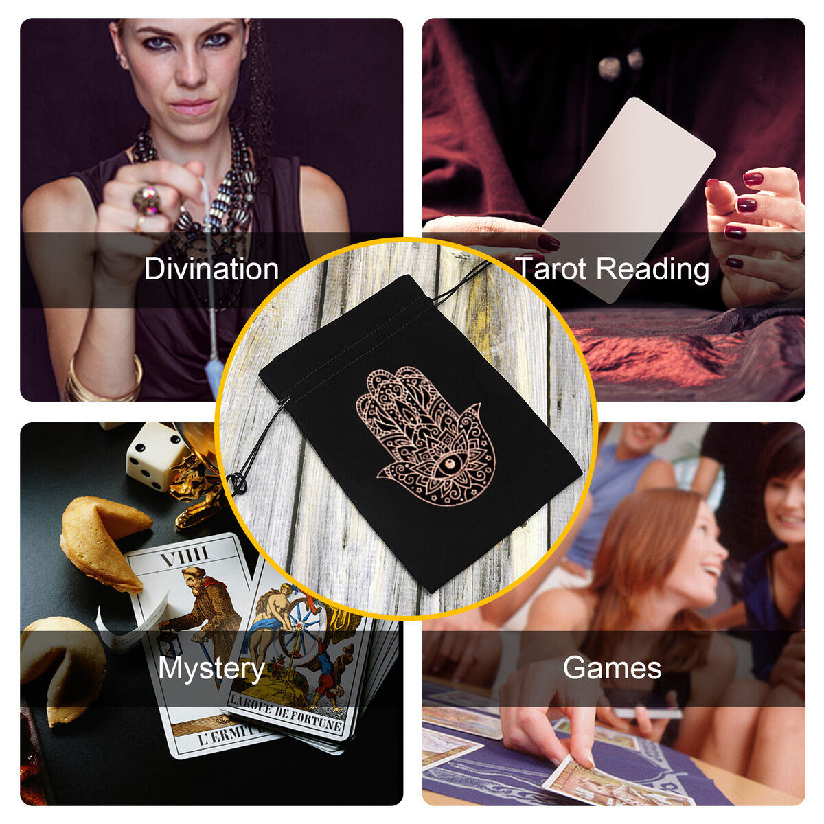 Velvet Tarots Card Bag Drawstring Mini Jewelry Dice Bag (Black Hand of God)