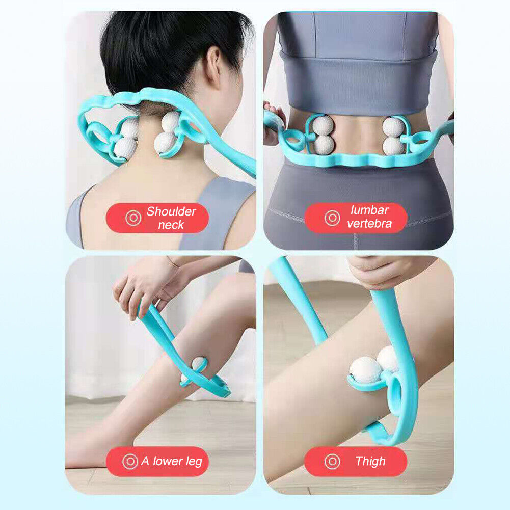 4 Ball Neck Pain Relief Massager Dual Trigger Therapy Hand Roller (Blue)