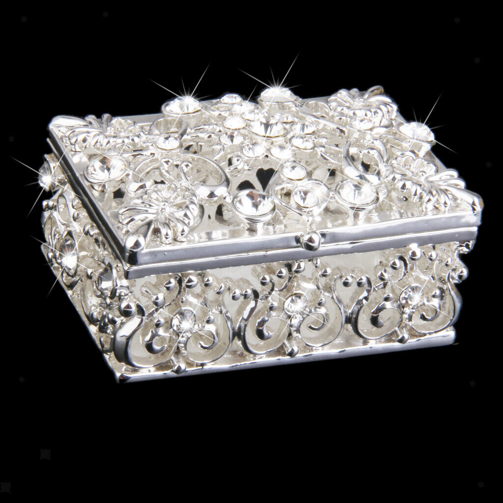 Small  Plated Crystal Rhinestone Hollow Enamel Jewelry Trinket Box