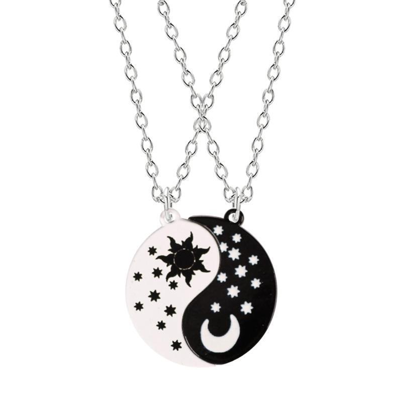 Gossip Sun Moon Stars Necklace Enamel Chain Matching Yin Yang Couple Necklace