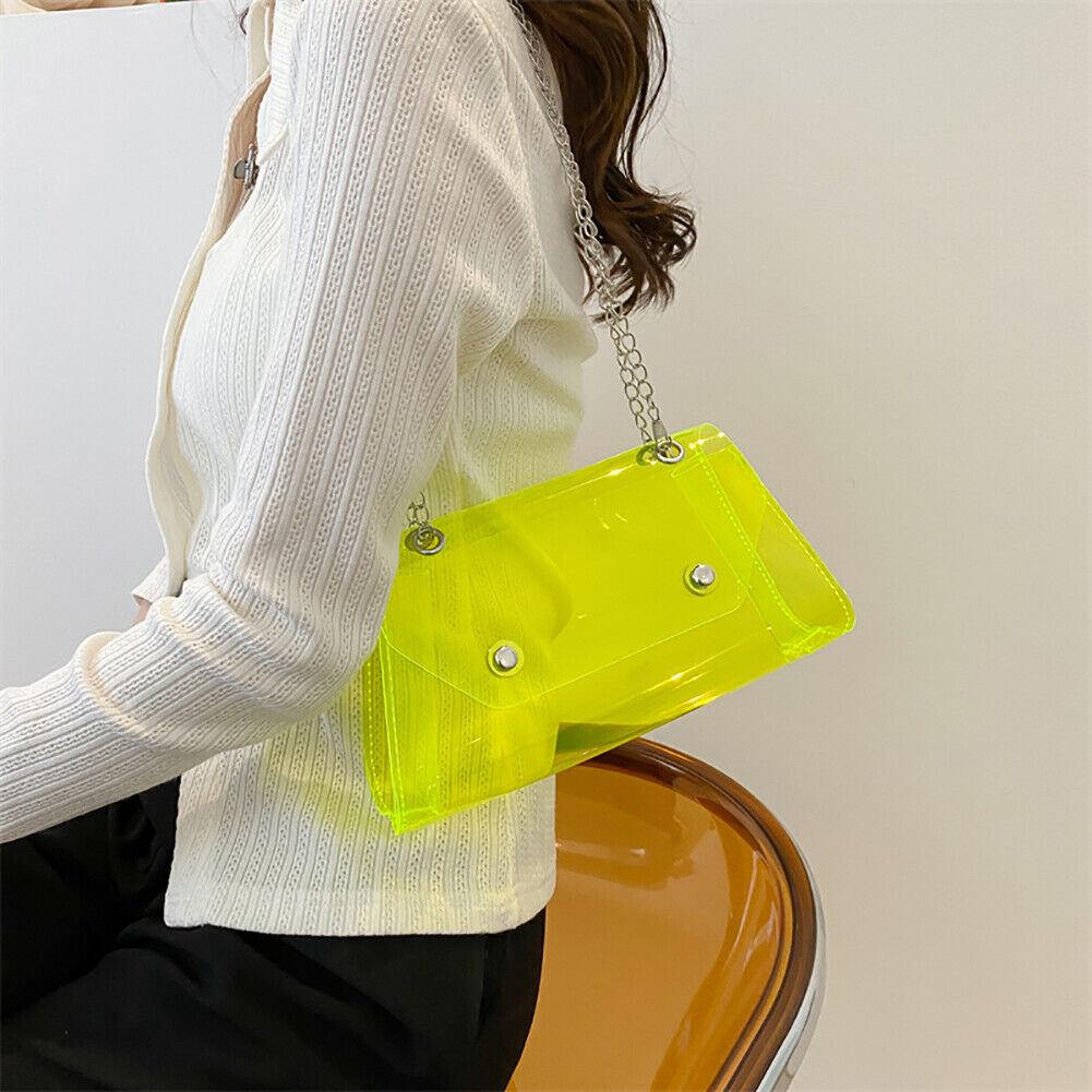 Candy Color Crossbody Bag Shoulder Women Chain PVC Jelly Purses (Yellow)