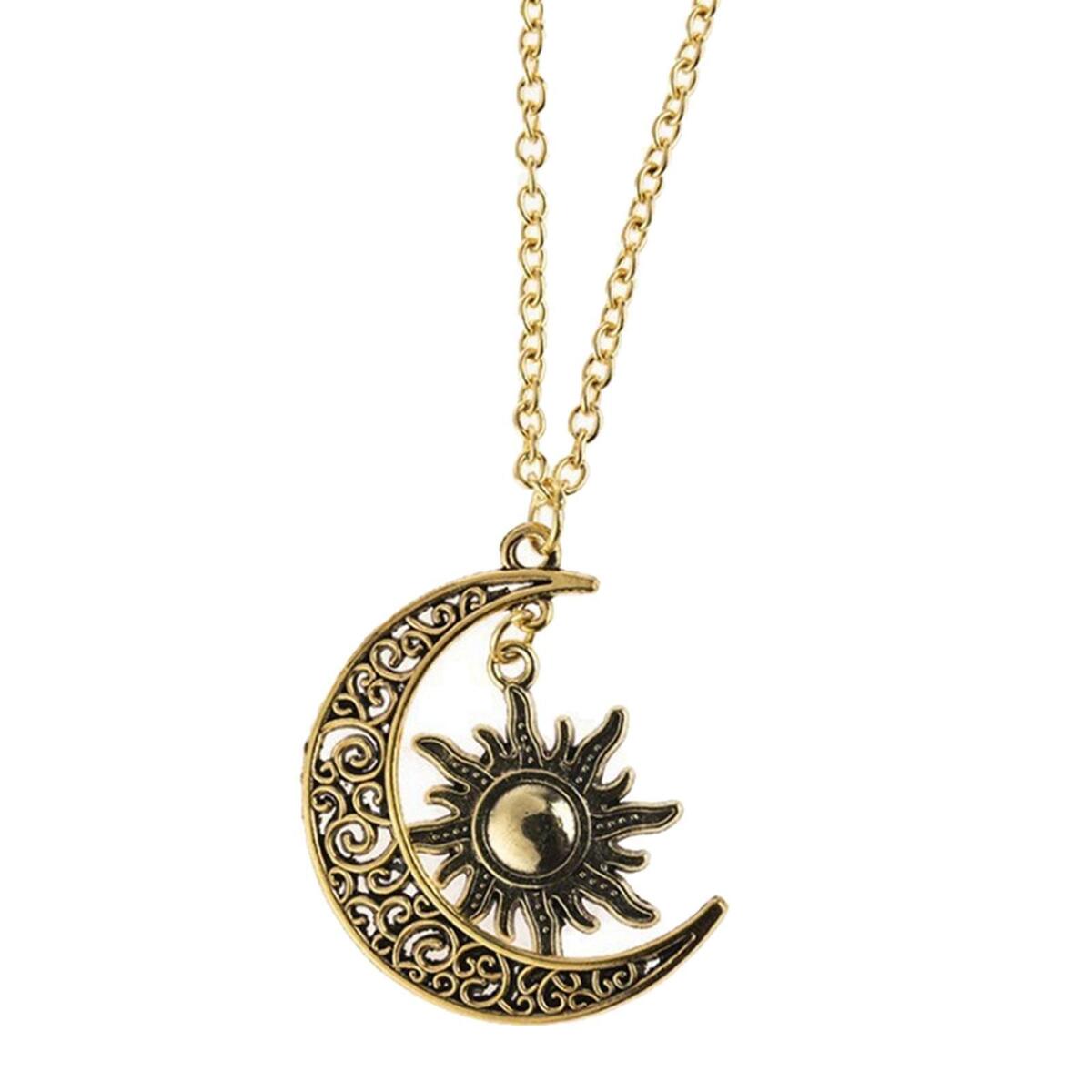 2Pcs Trendy Crescent Moon And Sun Necklace High Polished Jewelry for Women