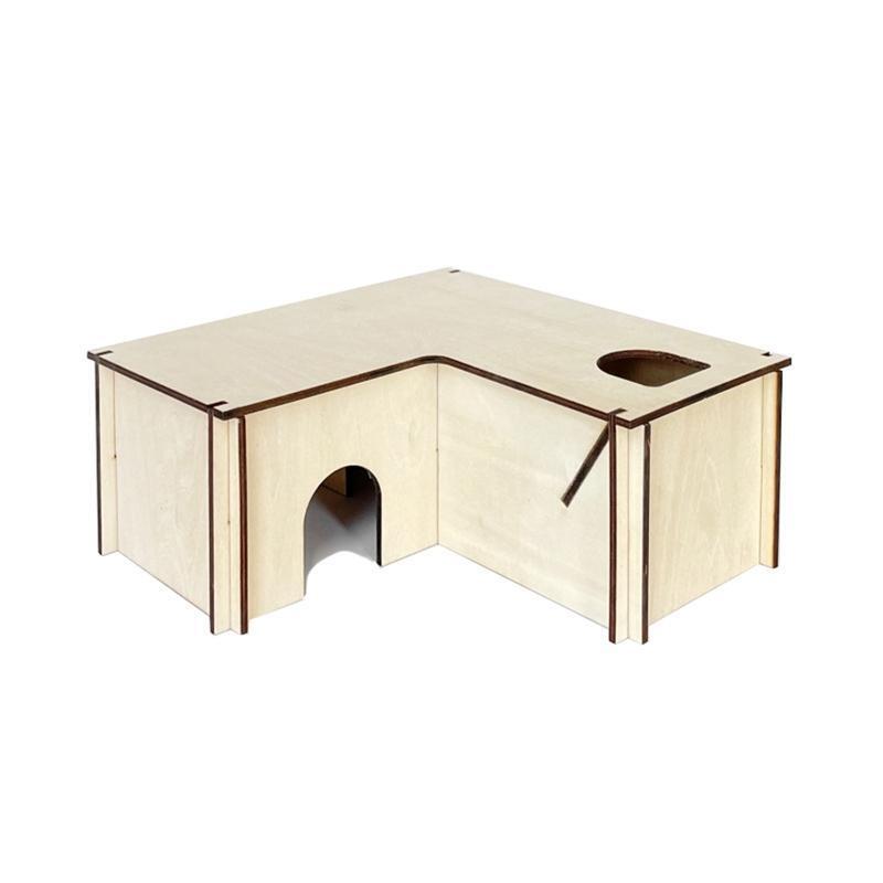 Syrian Hamster House Wooden Hideout 3-Room L-Shape Safe for Small Animals