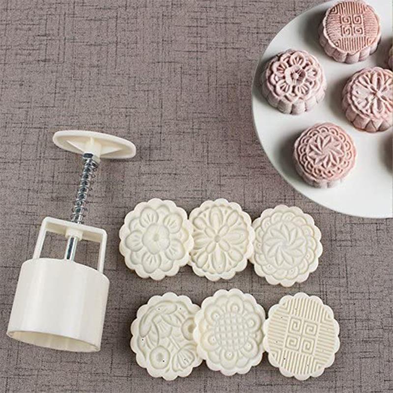75g 6pcs Cookie Moon Cake Mold Set, DIY Cookie Press Mid Autumn Festival Decor