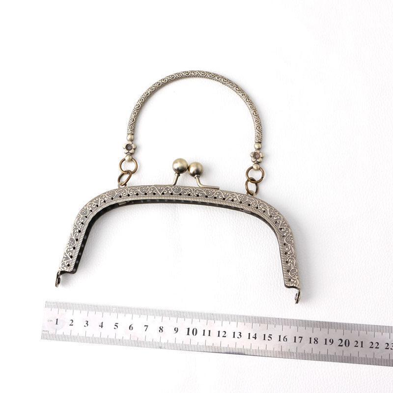1PC Bronze Tone Arch Flower Metal Purse Bag Frame Kiss Clasp Lock with Handle