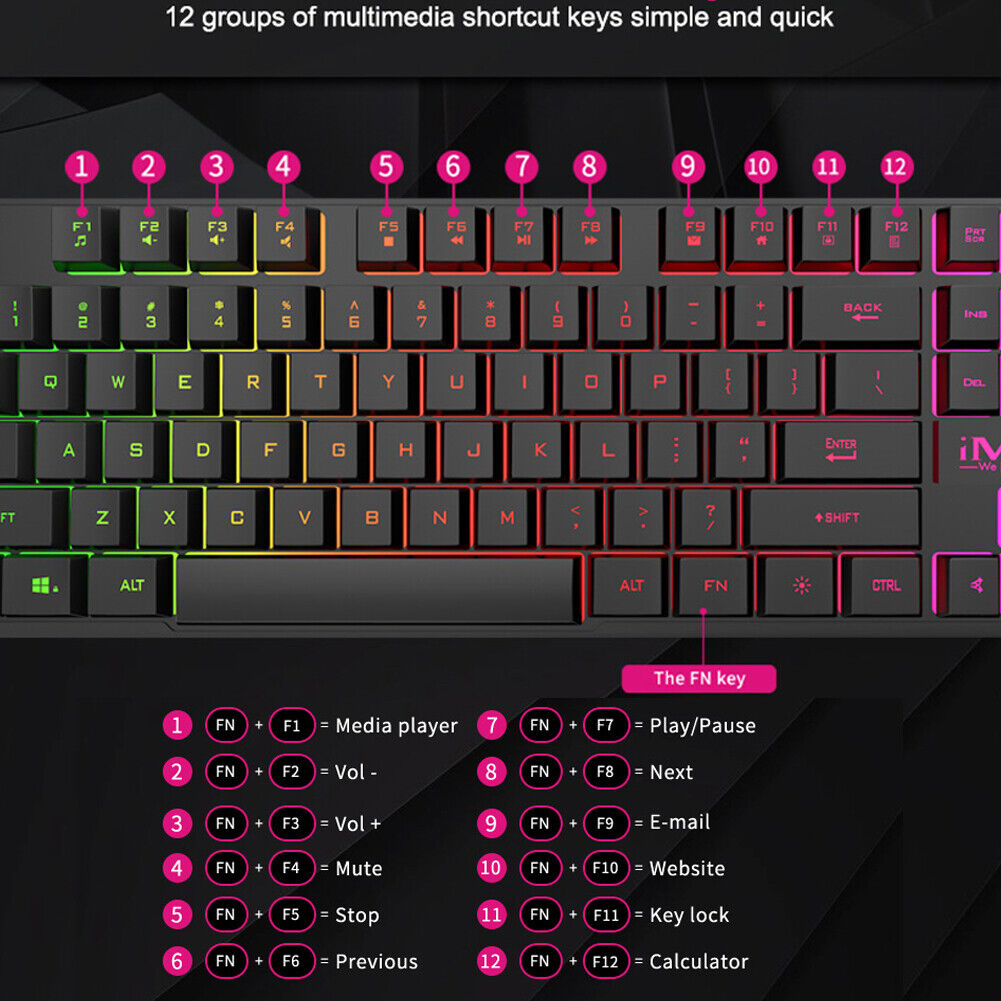 iMICE AK-600 Gaming Keyboard Rainbow Backlit USB Wired Computer Keyboard