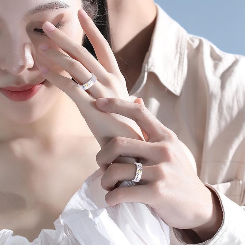 2Pieces Lover Forever Promise Matching Relationship Open Ring Valentine's Day