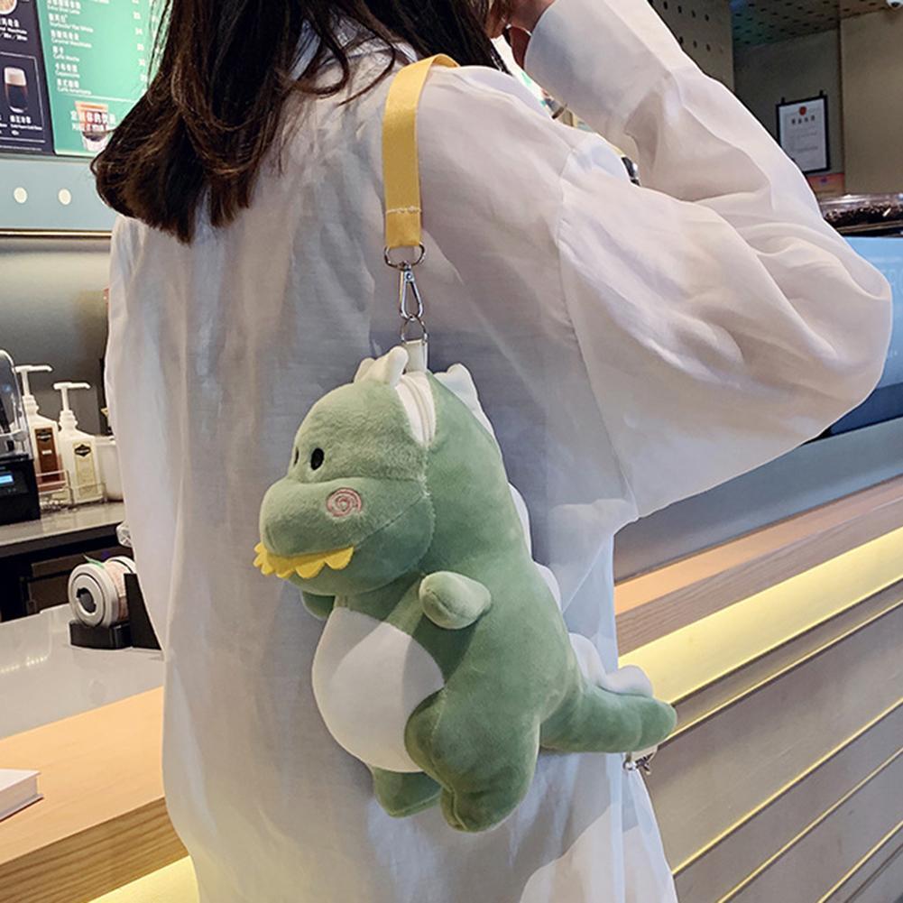 Women Cute Dinosaur Plush Satchel Mini Shoulder Money Phone Bags (Green)
