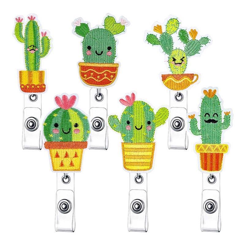 6Pcs ID Badge Holders Cactus Design Retractable Badge Holder ID Card Accessories
